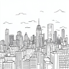 Obraz premium Simple Coloring City Skyline Urban Landscape Illustration and Kids