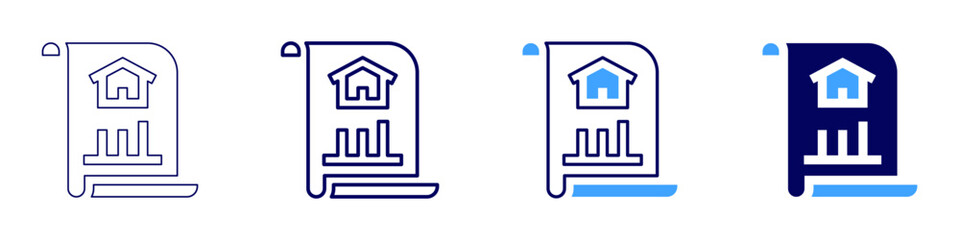 Rental property management software icon in 4 different styles. Thin Line, Line, Bold Line, Duotone. Duotone style. Editable stroke