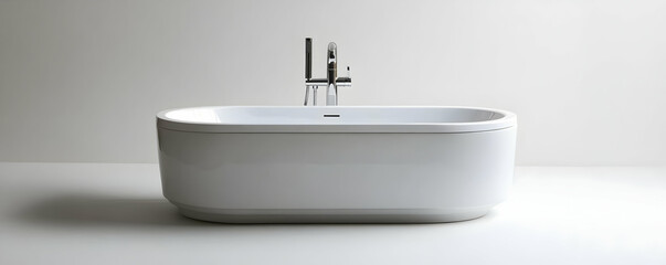 Modern bathtub, minimalist bathroom, white room