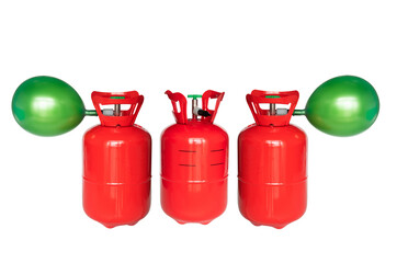 Obraz premium red helium gas cylinder for inflating balloons isolated on white background