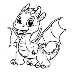 Fototapeta premium Adorable Baby Dragon Coloring Page Fantasy Creature Illustration