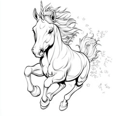 Running Horse Illustration Black And White