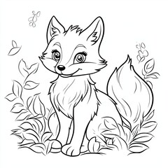 Obraz premium Adorable Fox Illustration Simple Coloring Page for Kids 