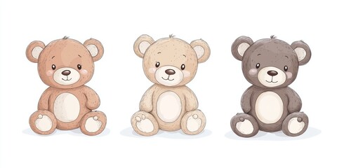 Obraz premium set of three teddy bears is sitting on a white background