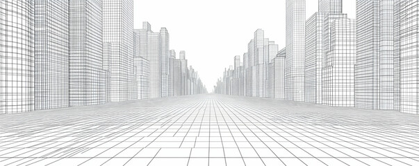 Fototapeta premium Cityscape wireframe, empty street, future