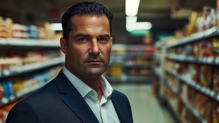 Obraz premium Confident man exploring aisles of local grocery store in Los Angeles
