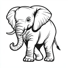 Fototapeta premium Elephant Illustration Simple Coloring Book Page for Kids