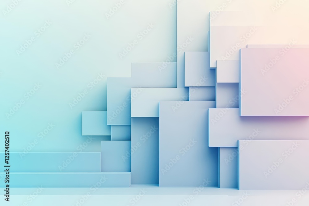 Poster blue and pink abstract background featuring geometric squares and colorful design elements