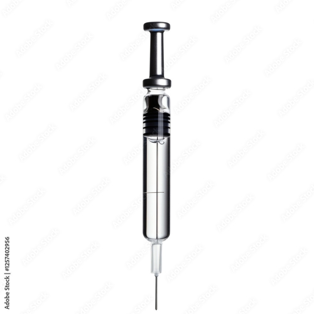 Aufkleber realistic high-quality isolated object of a prefilled syringe with a capped needle, sterile single-u