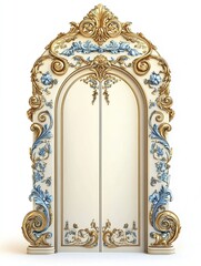 Elegant Ornate Arch Door with Gold and Blue Accents