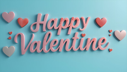 happy valentine writing in red with blue background. ai generated image