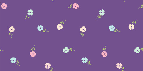 Seamless pattern with flowers and leaves on dark background. Abstract spring background ditsy style. Floral pattern for covers, poster, banner, summer design, print, textile. Vector illustration