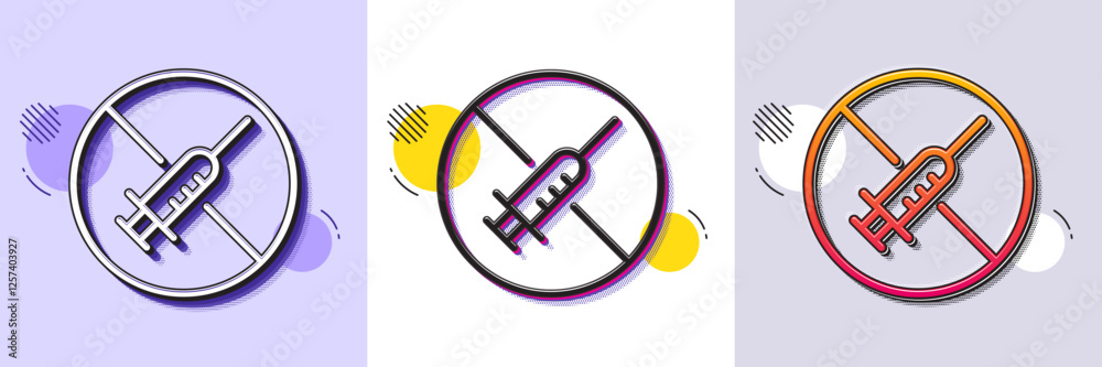 Wall mural no vaccine line icon. halftone dotted pattern. gradient icon with grain shadow. stop vaccination sig