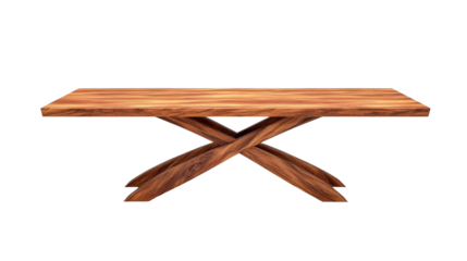 A stunning wooden table with a modern cross-legged design, perfect for any dining room. transparent background