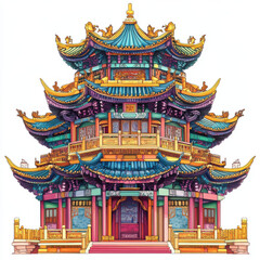 Fototapeta premium Colorful traditional architecture with intricate details and ornate roof