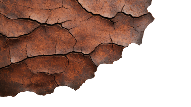 Close-up of textured, cracked brown surface resembling aged leather or earth. transparent background