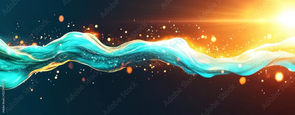 Poster Abstract Light Waves with Glowing Particles in Vibrant Colors and Dynamic Motion Effects