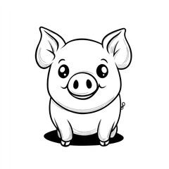 Adorable Happy Piglet Cartoon Illustration Cute Animal Drawing Black White Line Art Graphic Design Element Perfect for Kids Book Children Story       