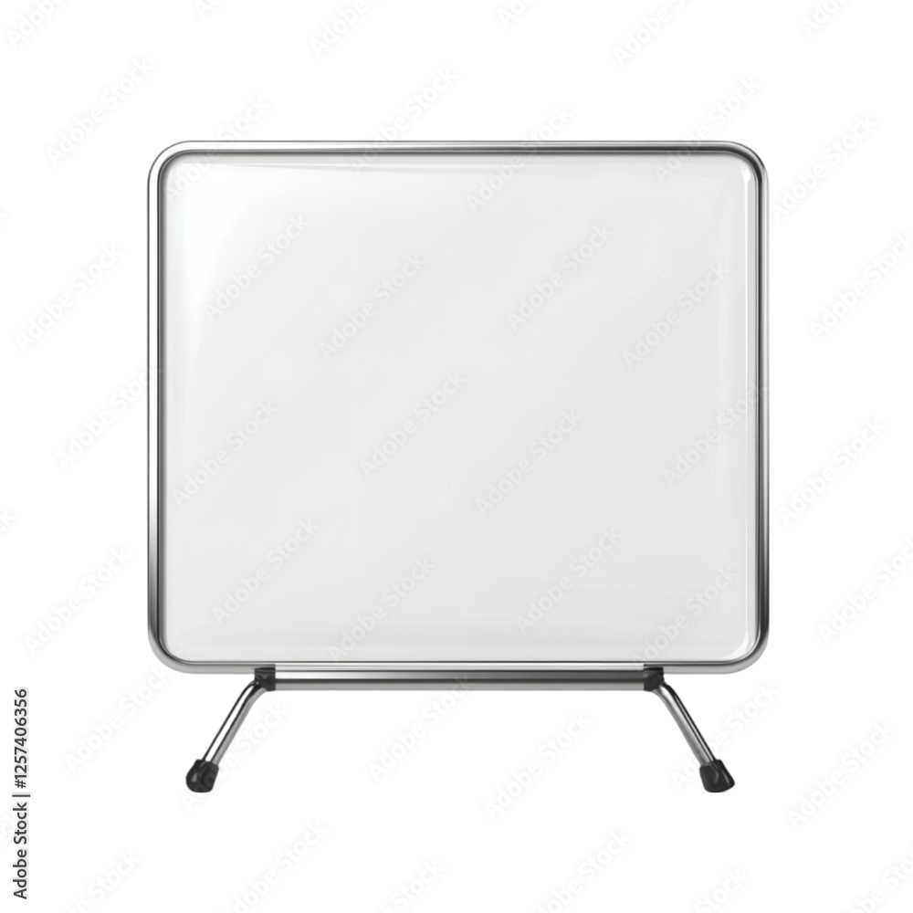 Poster realistic high-quality isolated object of a mini whiteboard with a smooth glossy surface, compact size for classroom or office use, simple and clean design, on a white background, no object touching