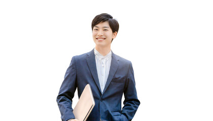 ノートパソコンを持った若い男性