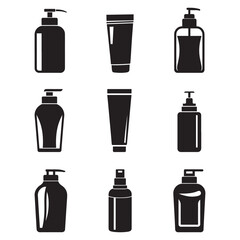 cosmetics bottle icon set