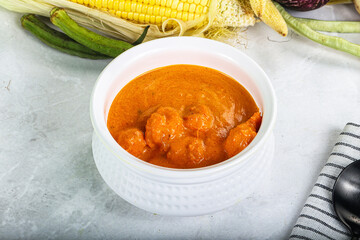 Indian cuisine - spicy prawn masala