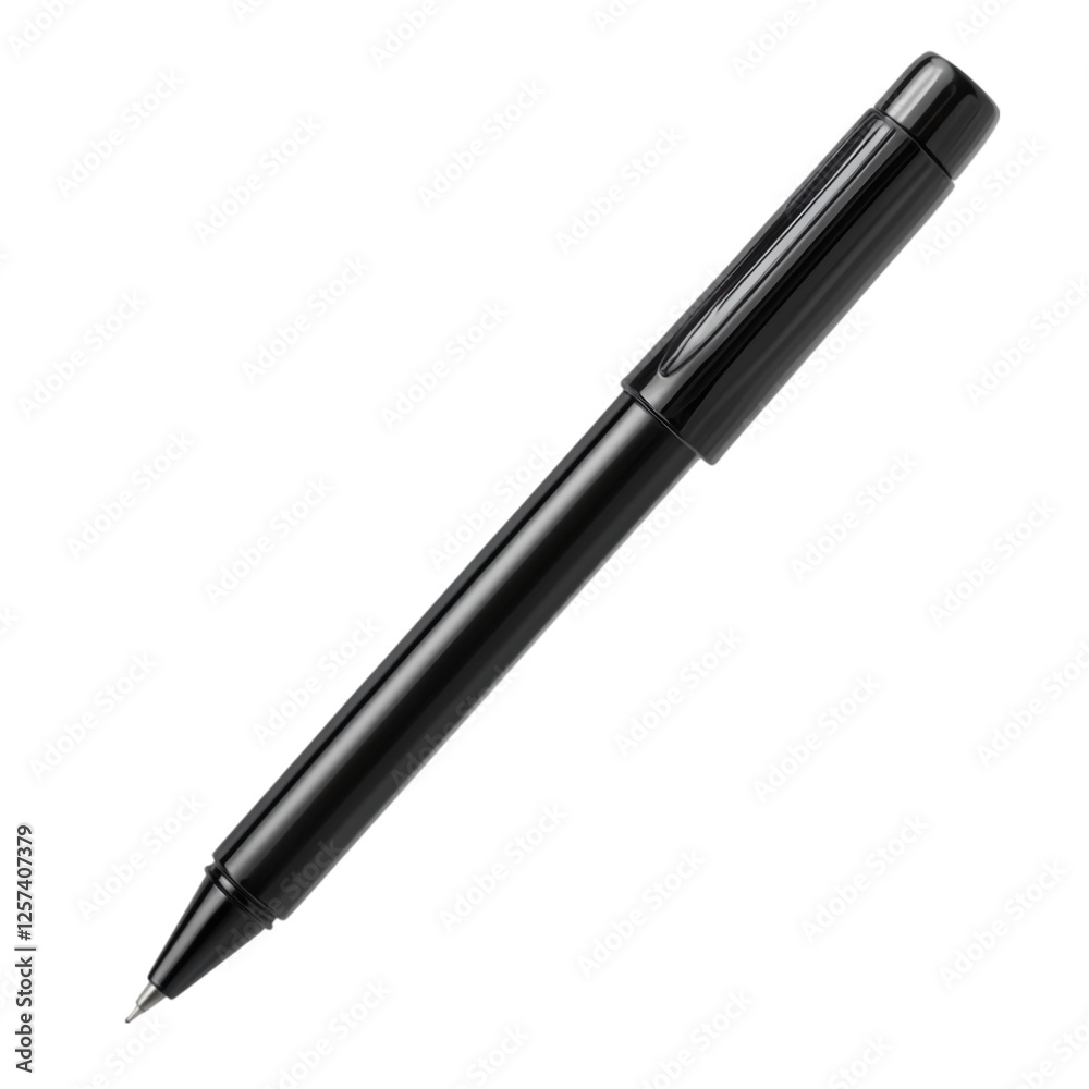 Aufkleber realistic high-quality isolated object of a black marker pen with a fine tip, uncapped with visible ink tip, essential writing tool for teachers, on a white background, no object touching frame edges