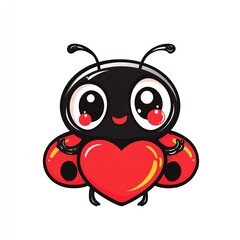 Obraz premium Adorable Cartoon Ladybug Holding Big Red Heart Lovely Cute Insect Character Illustration Design Perfect for Valentines Day Romantic Greeting Card Kids