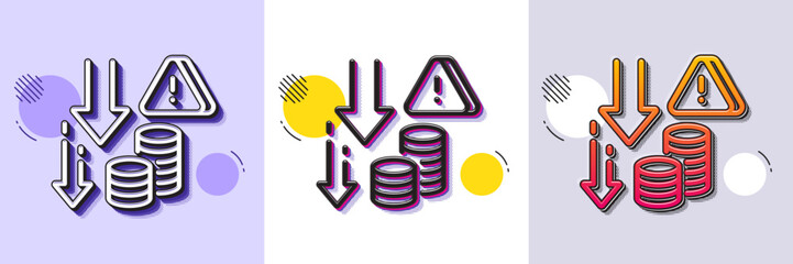 Deflation line icon. Halftone dotted pattern. Gradient icon with grain shadow. Economic crisis sign. Income reduction symbol. Line deflation icon. Various designs. Vector