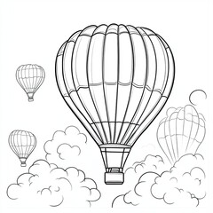 Simple Coloring Page Hot Air Balloons Soaring Above Clouds
