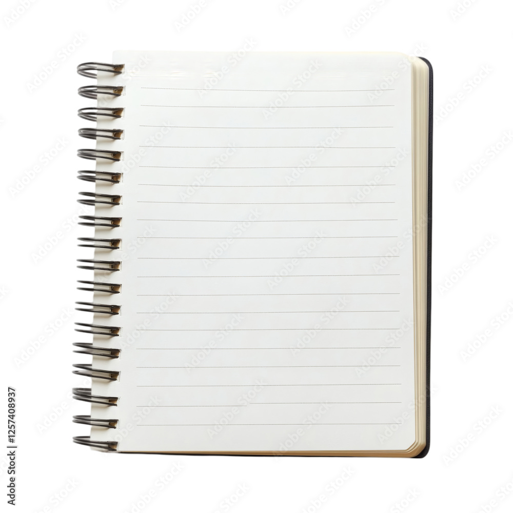 Aufkleber realistic high-quality isolated object of a spiral notebook with lined pages, slightly curled edges, academic and office stationery, on a white background, no object touching frame edges