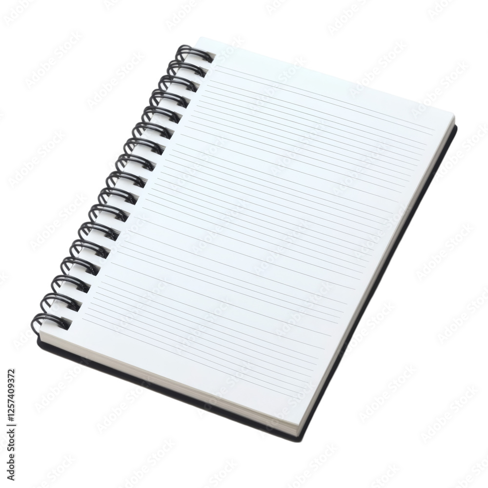 Aufkleber realistic high-quality isolated object of a spiral notebook with lined pages, slightly curled edges, academic and office stationery, on a white background, no object touching frame edges