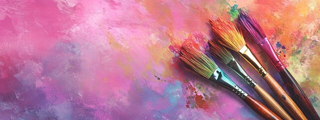 Vibrant Paintbrushes Create Colorful Abstract Art on Canvas
