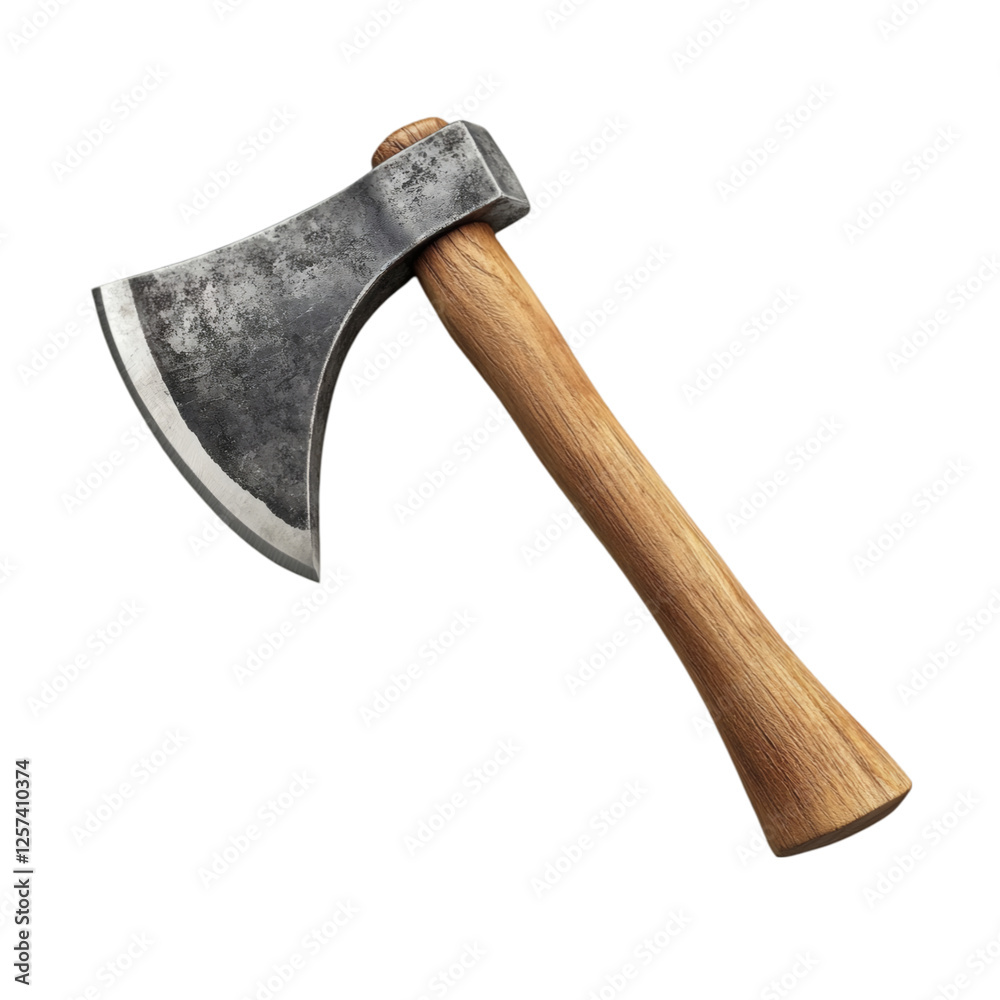 Poster realistic high-quality isolated object of a firefighters axe with a sharp steel blade and a wooden h