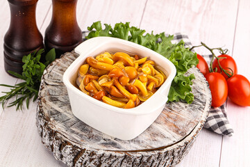 Marinated honey mushroom in the bowl