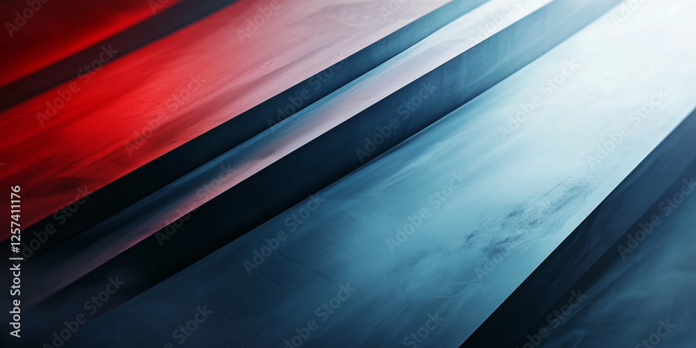 Poster abstract minimalism with layered shapes in red and blue tones