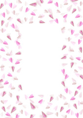 Hand drawn watercolor St. Valentine postcard frame border. Illustration of hearts isolated on white background. Can be used for postcard, label, scrapbook and other printed products.