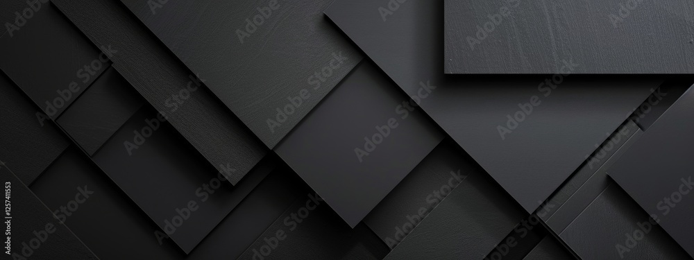 Wall mural black background with minimalist geometric shapes. banner template with white space in the center fo