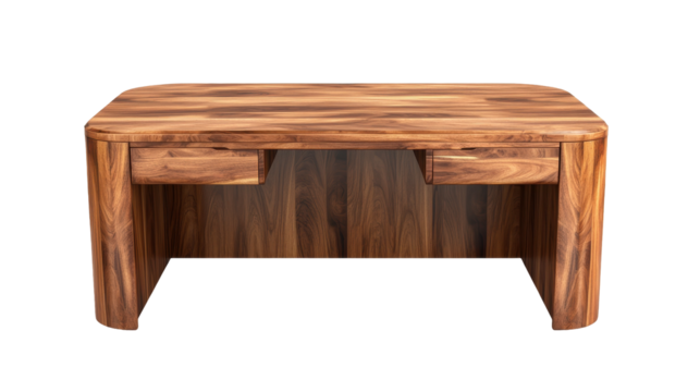 Stylish wooden desk perfect for modern office environments and creative workspaces. transparent background
