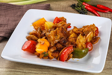 Asian cuisine - roasted crocodile meat