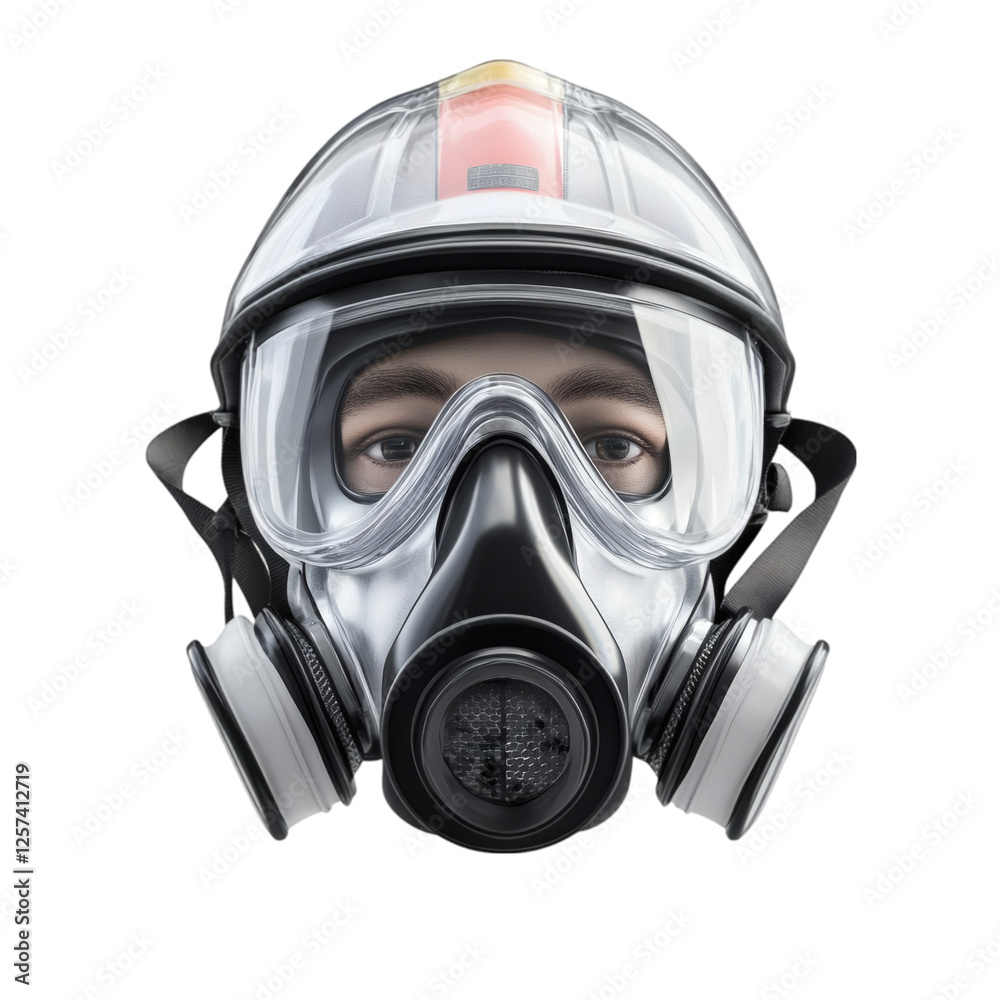 Poster realistic high-quality isolated object of a firefighters smoke mask with a clear visor and an adjust