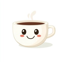 Adorable Happy Coffee Cup Illustration Cute Kawaii Style Beverage Drink Hot Morning Fun Cartoon Character Design Element Perfect for Cafe Menu        