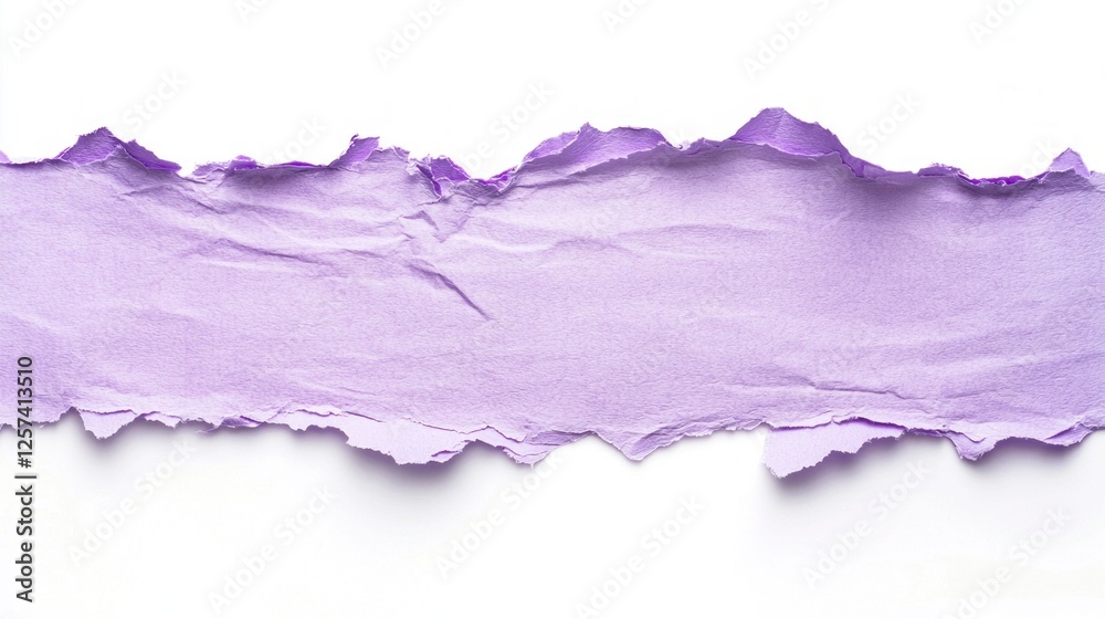 Poster pastel purple paper with artistically torn edges rests against a clean white background, inviting cr