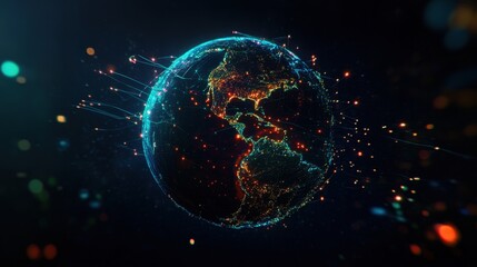 Obraz premium A visually striking Earth with interconnected glowing pathways representing the internet