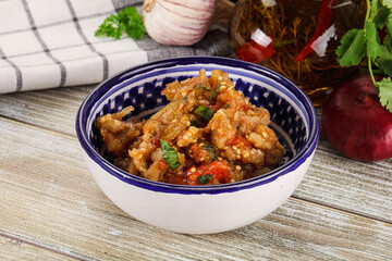 Grilled vegetables salad - Eggplant, tomato and pepper