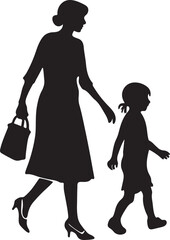 mother and son holding hands  silhouette, black and white silhouette, vector and illustration