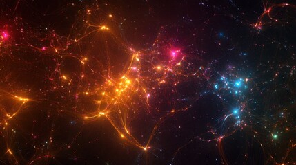 Obraz premium Abstract network visualization with glowing, colorful nodes connected by dynamic lines, representing digital communication.