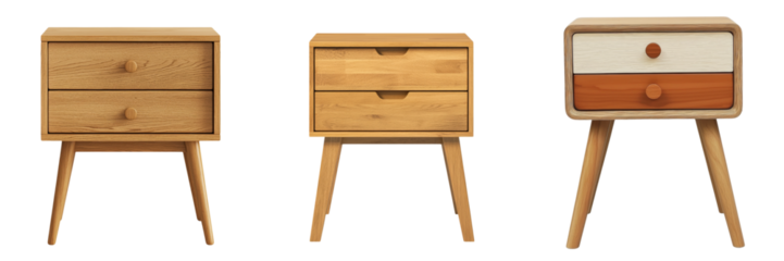 Compact bedside tables with drawers in Scandinavian style, perfect for storage