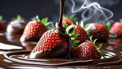 steaming chocolate covered strawberries on a wooden table rich dessert photography with warm tones and elegant details