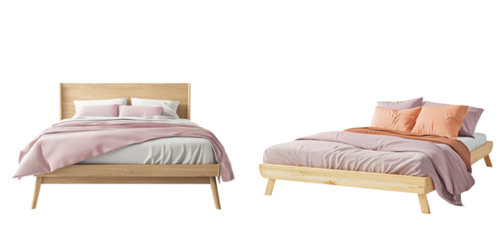 Elegant Scandinavian style wooden bed frames with soft bedding